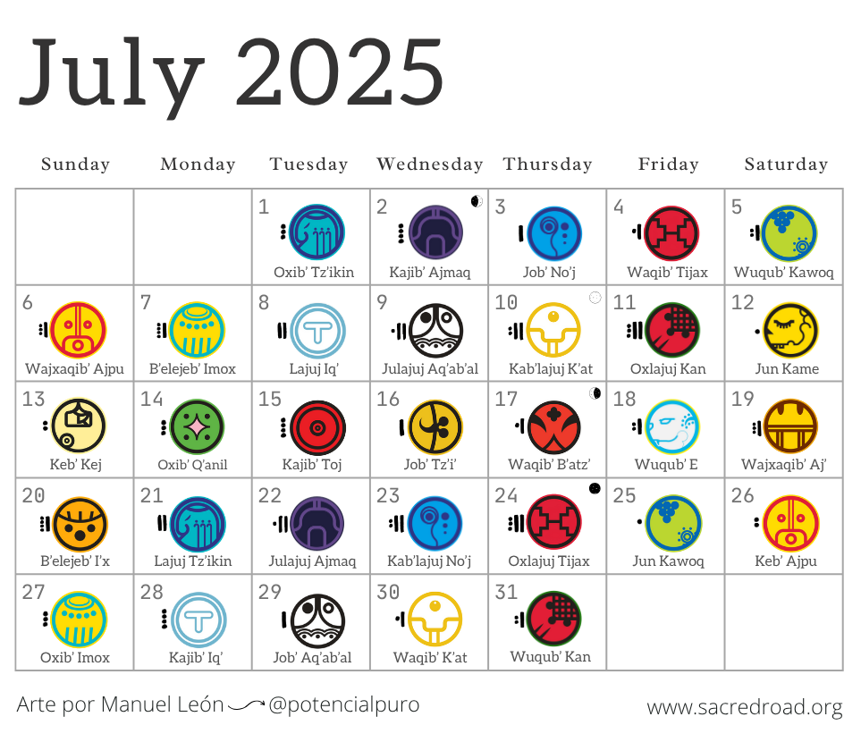 July, 2025 Cholq'ij - Gregorian Calendar