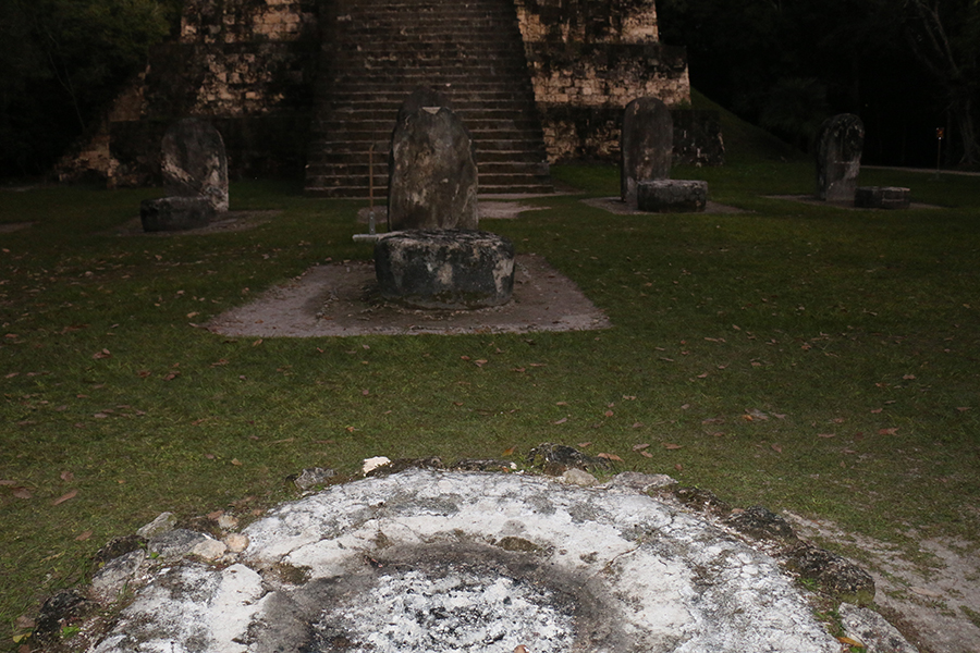 Steala at ceremonial altar in Tikal